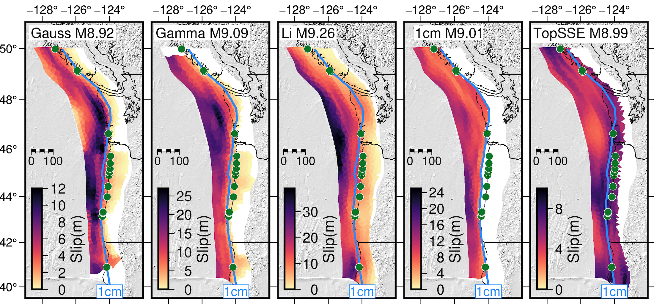 INSERT FIGURE HERE — Example rupture models from Melgar et al. (2022)