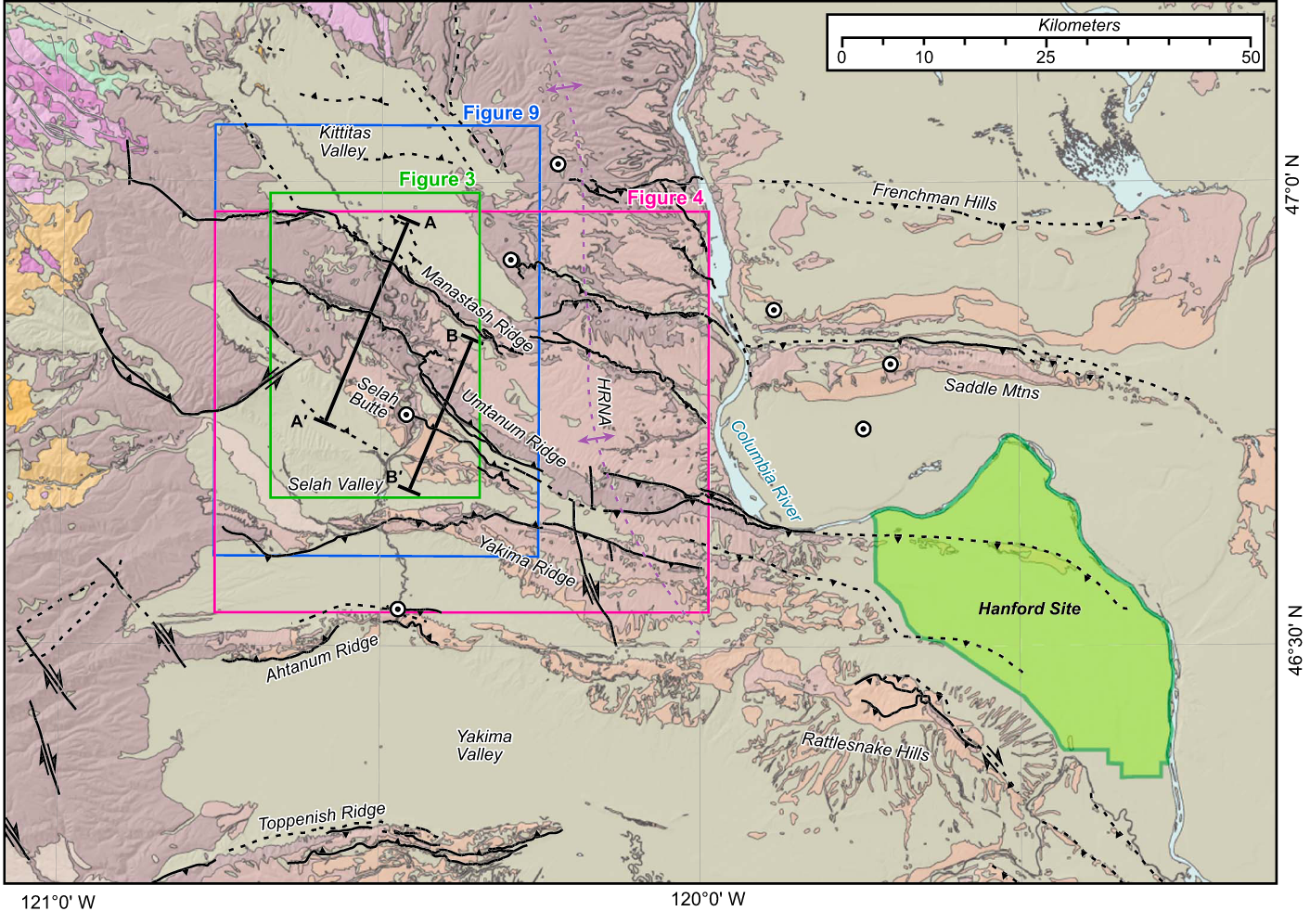 Map of the Yakima Folds